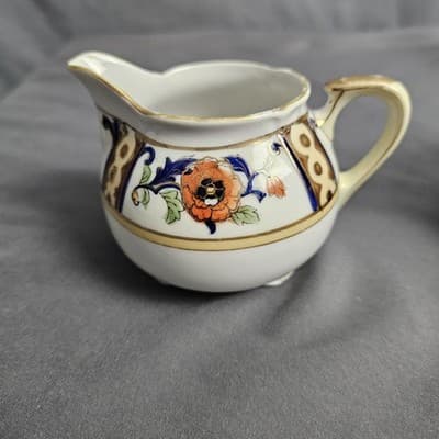 Antique Noritake Hand Painted Cream & Sugar Bowl w Lid Japan - Thumbnail 4