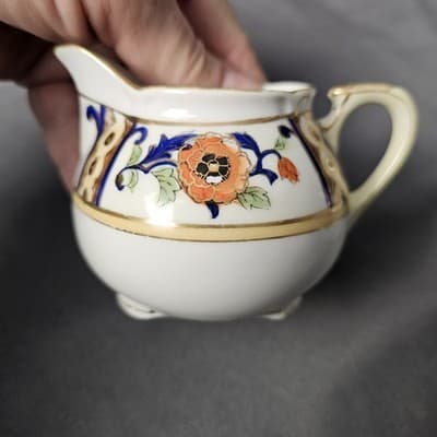 Antique Noritake Hand Painted Cream & Sugar Bowl w Lid Japan - Thumbnail 7