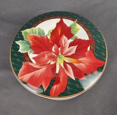 Mikasa Maxim Holiday Poinsettia Covered Dish Vintage Xmas Trinket Box Candy Dish - Thumbnail 2