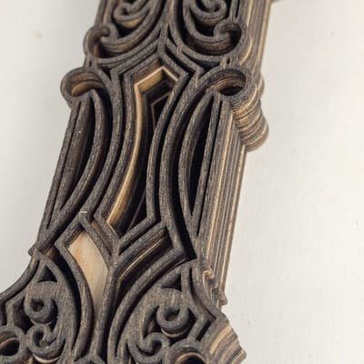Wooden Scroll Work Cross Walnut and Bass Wood 9" Tall - Thumbnail 6