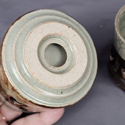 Vintage Somaware Somayaki Double Walled Green Crackle Gold Horse Small Tea Cups - Thumbnail 7