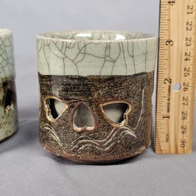 Vintage Somaware Somayaki Double Walled Green Crackle Gold Horse Small Tea Cups - Thumbnail 9