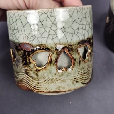 Vintage Somaware Somayaki Double Walled Green Crackle Gold Horse Small Tea Cups - Thumbnail 11