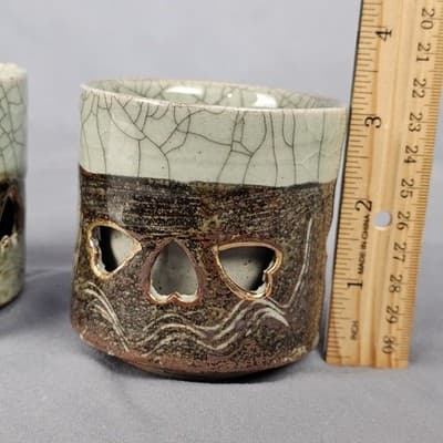 Vintage Somaware Somayaki Double Walled Green Crackle Gold Horse Small Tea Cups - Thumbnail 8