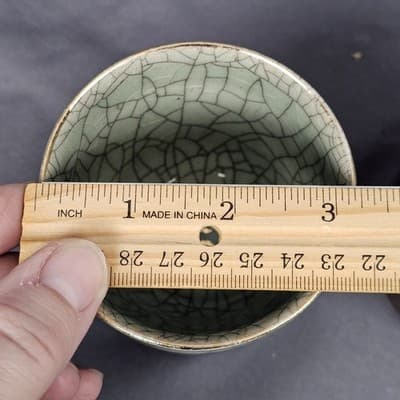 Vintage Somaware Somayaki Double Walled Green Crackle Gold Horse Small Tea Cups - Thumbnail 10