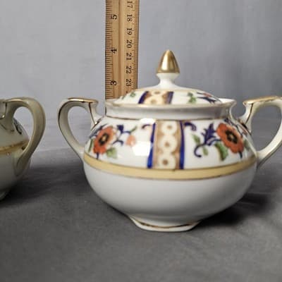 Antique Noritake Hand Painted Cream & Sugar Bowl w Lid Japan - Thumbnail 24