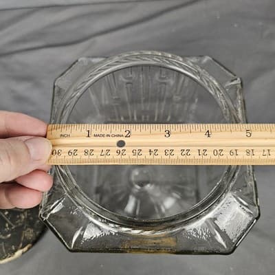 Vintage Hoosier Cabinet Glass Jar H Pattern Sugar Cookie Canister Flower Tin Lid - Thumbnail 21