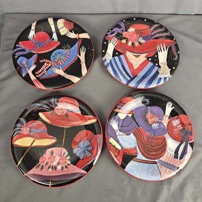 Set of 4 RED HAT SOCIETY SUSAN WINGET Certified International 8" Salad Plates