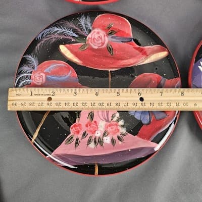 Set of 4 RED HAT SOCIETY SUSAN WINGET Certified International 8" Salad Plates - Thumbnail 8