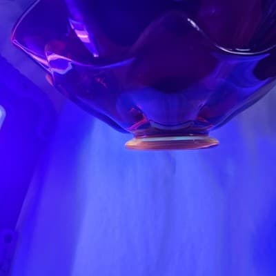 Viking Glass Red Wave Bowl Double Crimped Footed Dish VTG MCM 8" EUC Glows - Thumbnail 15