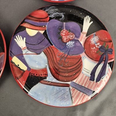 Set of 4 RED HAT SOCIETY SUSAN WINGET Certified International 8" Salad Plates - Thumbnail 5