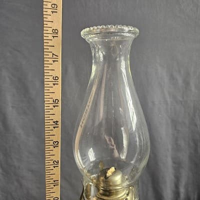 Vintage Amber Glass Oil Lamp with Hurricane Chimney 18.5” Tall Working - Thumbnail 6
