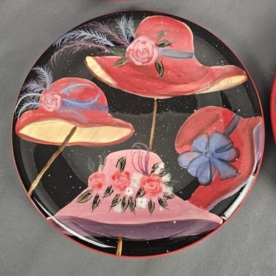 Set of 4 RED HAT SOCIETY SUSAN WINGET Certified International 8" Salad Plates - Thumbnail 4