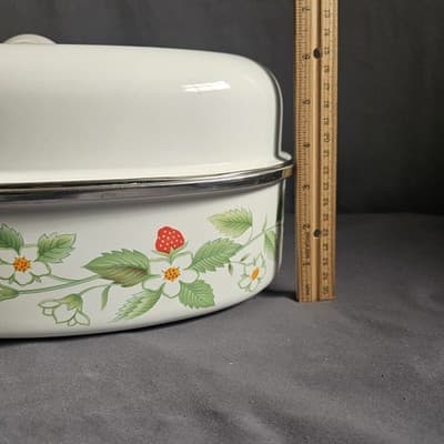Vintage Strawberry Roasting Pan With Lid & Handles Rare Cook Ware Large 15"x 10" - Thumbnail 14