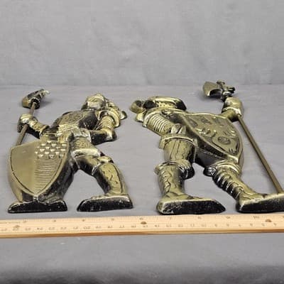Vintage 1960's Set of 2 Metal Medieval Knight Wall Hangings w/Weapons 14"..JAPAN - Thumbnail 9