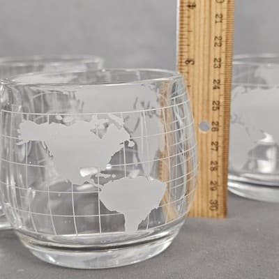 Vintage Nescafe World Globe Etched Glass Coffee Mugs - 4 Pc Set Nestle - Thumbnail 6