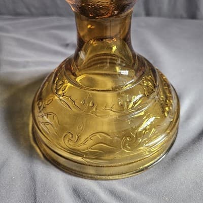 Vintage Amber Glass Oil Lamp with Hurricane Chimney 18.5” Tall Working - Thumbnail 11
