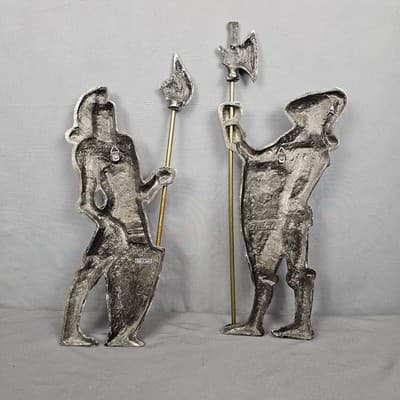 Vintage 1960's Set of 2 Metal Medieval Knight Wall Hangings w/Weapons 14"..JAPAN - Thumbnail 6
