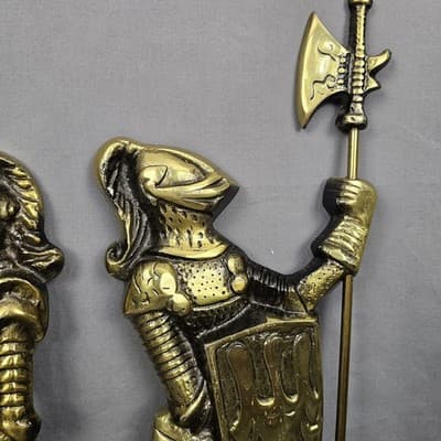 Vintage 1960's Set of 2 Metal Medieval Knight Wall Hangings w/Weapons 14"..JAPAN - Thumbnail 3