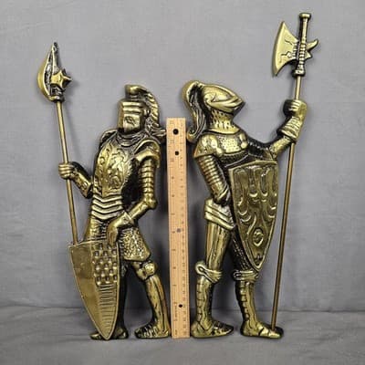 Vintage 1960's Set of 2 Metal Medieval Knight Wall Hangings w/Weapons 14"..JAPAN - Thumbnail 5