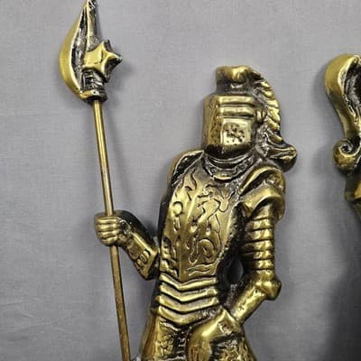 Vintage 1960's Set of 2 Metal Medieval Knight Wall Hangings w/Weapons 14"..JAPAN - Thumbnail 2