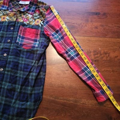 Vintage Blair Color Block Plaid Floral Embroidery sz S Button Down Shirt Top - Thumbnail 9