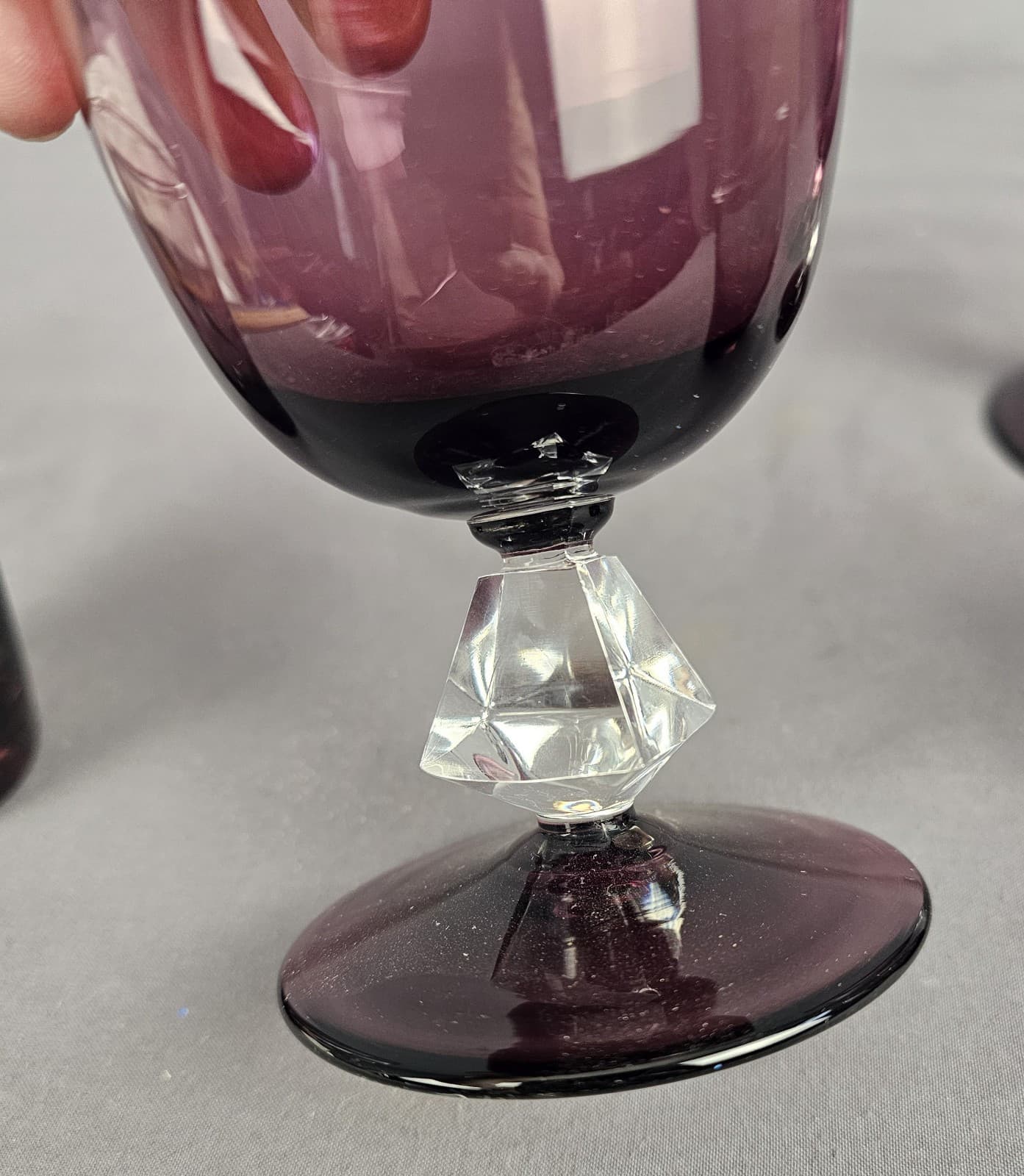 2 Amethyst Purple Aquarius 5 Ounce Wine Goblets MCM + 2 Amethyst Cocktail - Thumbnail 6