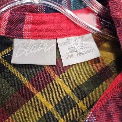 Vintage Blair Color Block Plaid Floral Embroidery sz S Button Down Shirt Top - Thumbnail 3