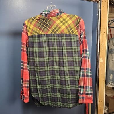 Vintage Blair Color Block Plaid Floral Embroidery sz S Button Down Shirt Top - Thumbnail 2