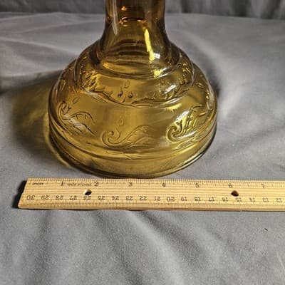 Vintage Amber Glass Oil Lamp with Hurricane Chimney 18.5” Tall Working - Thumbnail 8