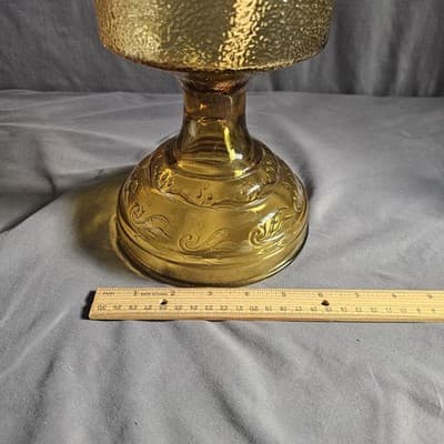 Vintage Amber Glass Oil Lamp with Hurricane Chimney 18.5” Tall Working - Thumbnail 7
