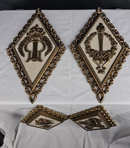 Homco Wall Plaques MCM Vintage Ornate Plastic Hanging Art Decor Gold Set Of 4 - Thumbnail 2