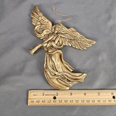 Vintage Gold toned Angel Ornament 7" Tall - Thumbnail 4