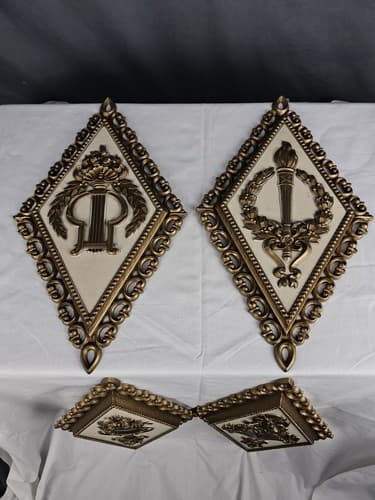 Homco Wall Plaques MCM Vintage Ornate Plastic Hanging Art Decor Gold Set Of 4 - Thumbnail 3