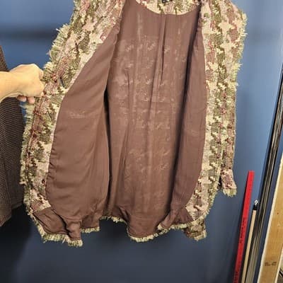 600 West Women’s M Tapestry Woven Coat Jacket Fringe Trim Boho Artsy Textured - Thumbnail 11