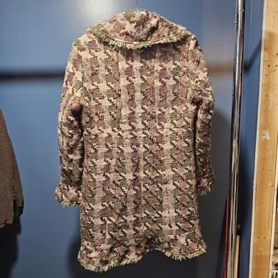 600 West Women’s M Tapestry Woven Coat Jacket Fringe Trim Boho Artsy Textured - Thumbnail 3