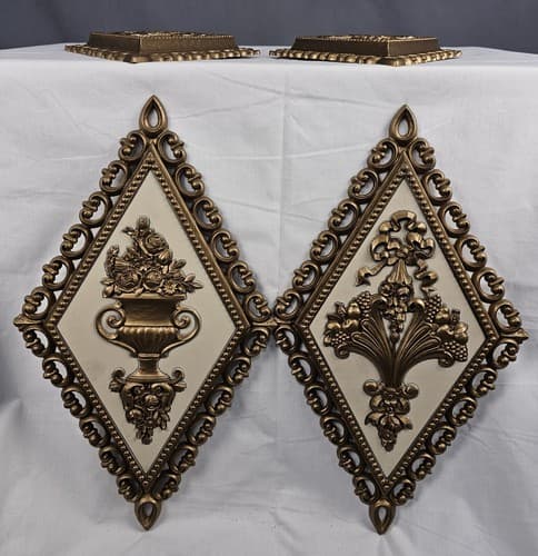 Homco Wall Plaques MCM Vintage Ornate Plastic Hanging Art Decor Gold Set Of 4 - Thumbnail 4