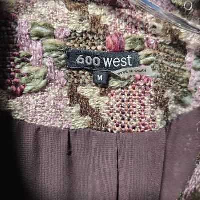 600 West Women’s M Tapestry Woven Coat Jacket Fringe Trim Boho Artsy Textured - Thumbnail 4