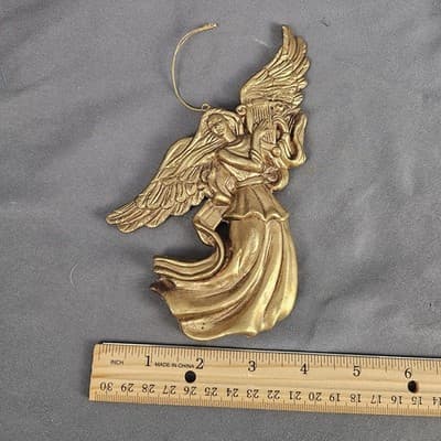Vintage Gold toned Angel Ornament 7" Tall - Thumbnail 4