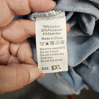 Distressed Raw Hem & Sleeves Faded Denim Shirt 5XL Long Sleeves fold up Button - Thumbnail 6
