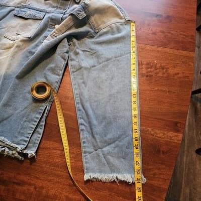 Distressed Raw Hem & Sleeves Faded Denim Shirt 5XL Long Sleeves fold up Button - Thumbnail 12