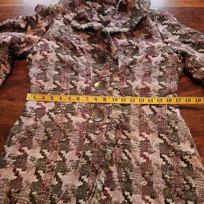 600 West Women’s M Tapestry Woven Coat Jacket Fringe Trim Boho Artsy Textured - Thumbnail 17
