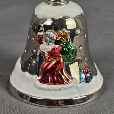 Godinger Silver Art Co Santa Christmas Bell Silver Plated Enamel 6oz Holiday - Thumbnail 2
