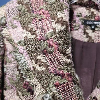 600 West Women’s M Tapestry Woven Coat Jacket Fringe Trim Boho Artsy Textured - Thumbnail 5