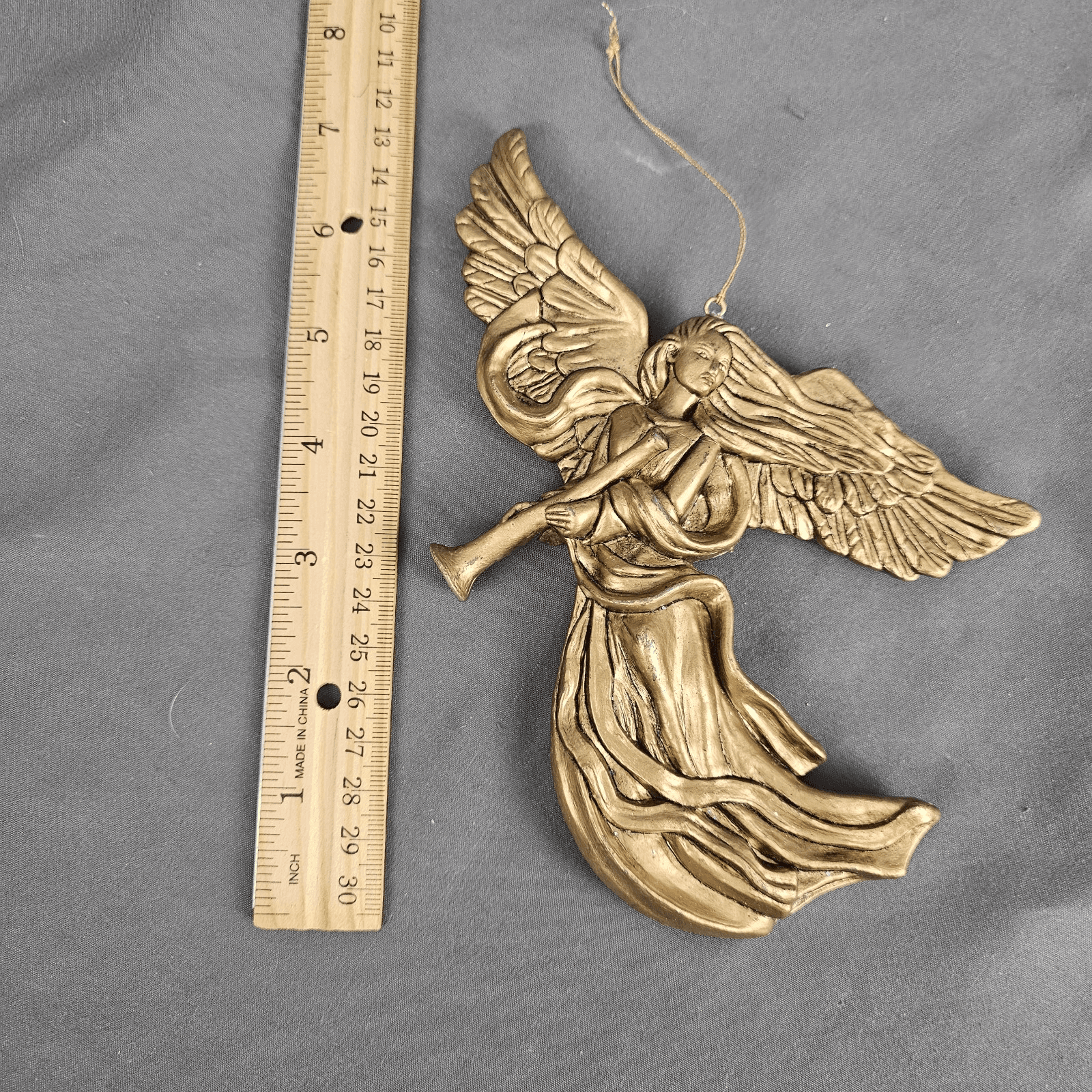 Vintage Gold toned Angel Ornament 7" Tall - Thumbnail 3