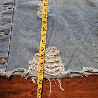 Distressed Raw Hem & Sleeves Faded Denim Shirt 5XL Long Sleeves fold up Button - Thumbnail 8