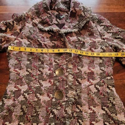 600 West Women’s M Tapestry Woven Coat Jacket Fringe Trim Boho Artsy Textured - Thumbnail 16