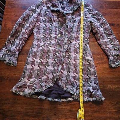 600 West Women’s M Tapestry Woven Coat Jacket Fringe Trim Boho Artsy Textured - Thumbnail 14