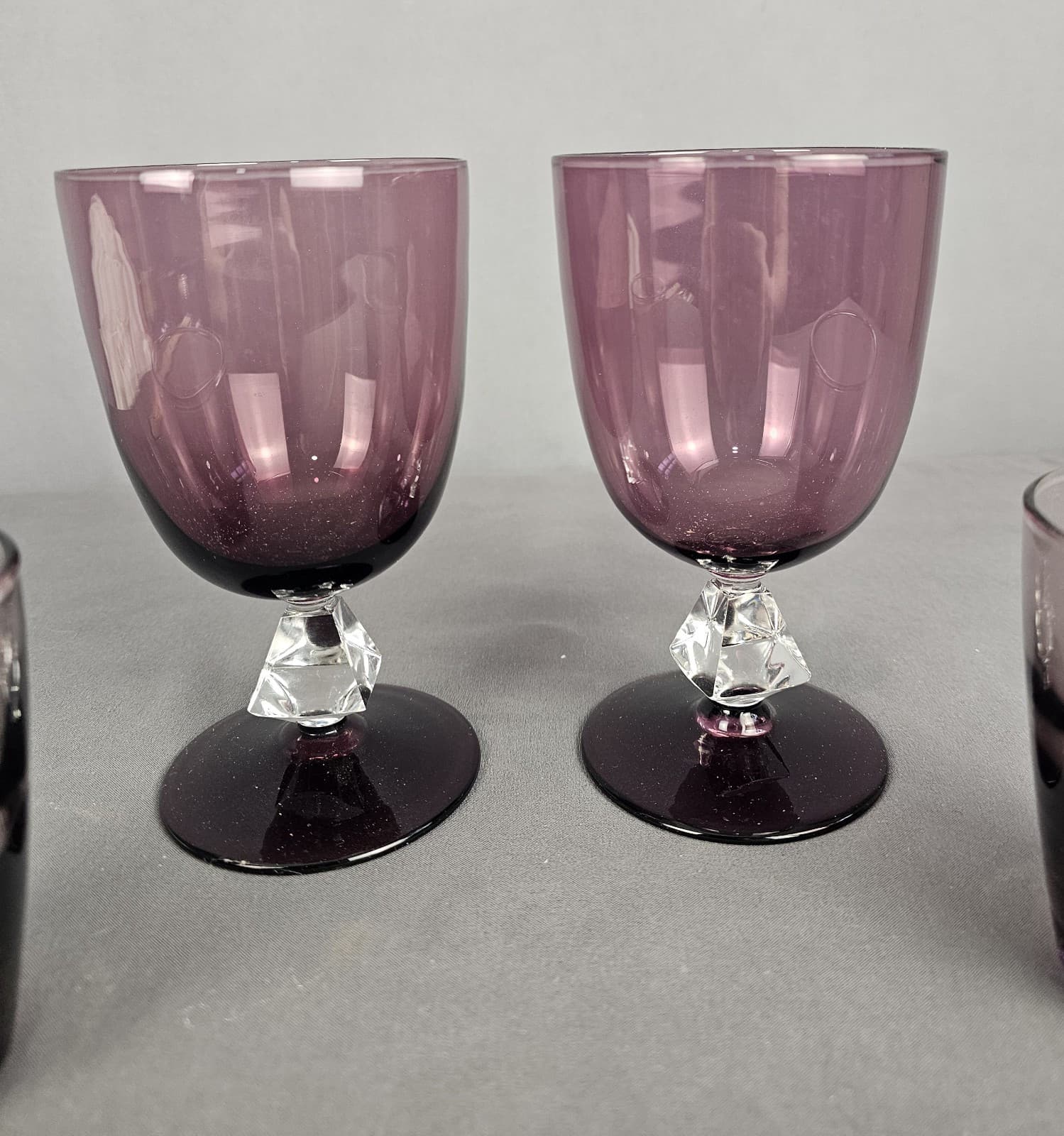 2 Amethyst Purple Aquarius 5 Ounce Wine Goblets MCM + 2 Amethyst Cocktail - Thumbnail 2