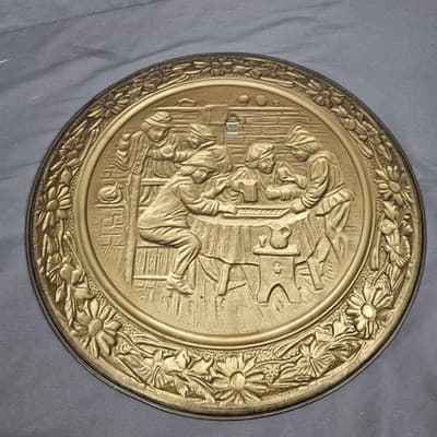 Vintage Brass Patina Embossed Wall Hangings 14.5" MADE IN ENGLAND - Thumbnail 4